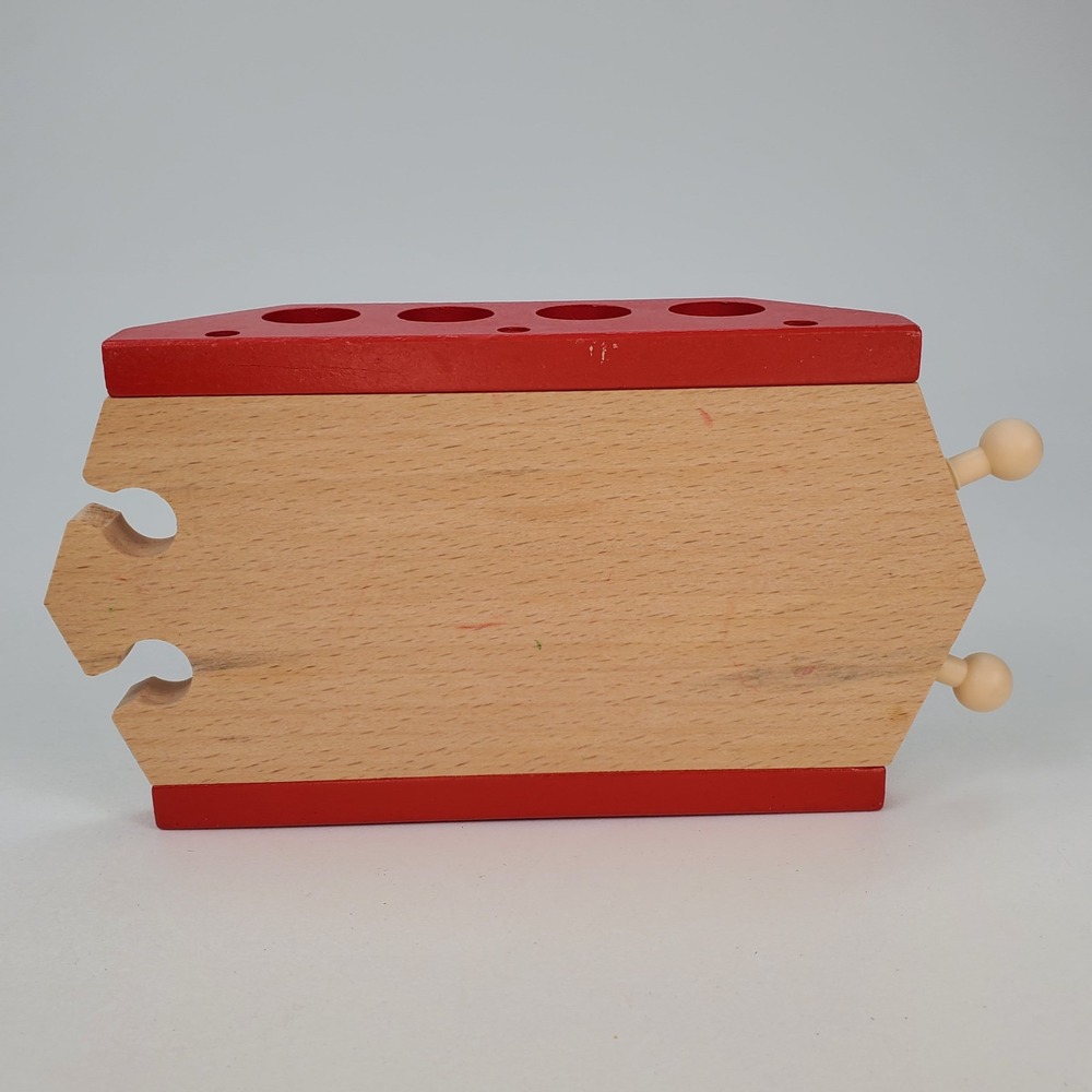 Wooden Railway Double Track Bridge Red Railing Train Set Accessory - Picture 5 of 7